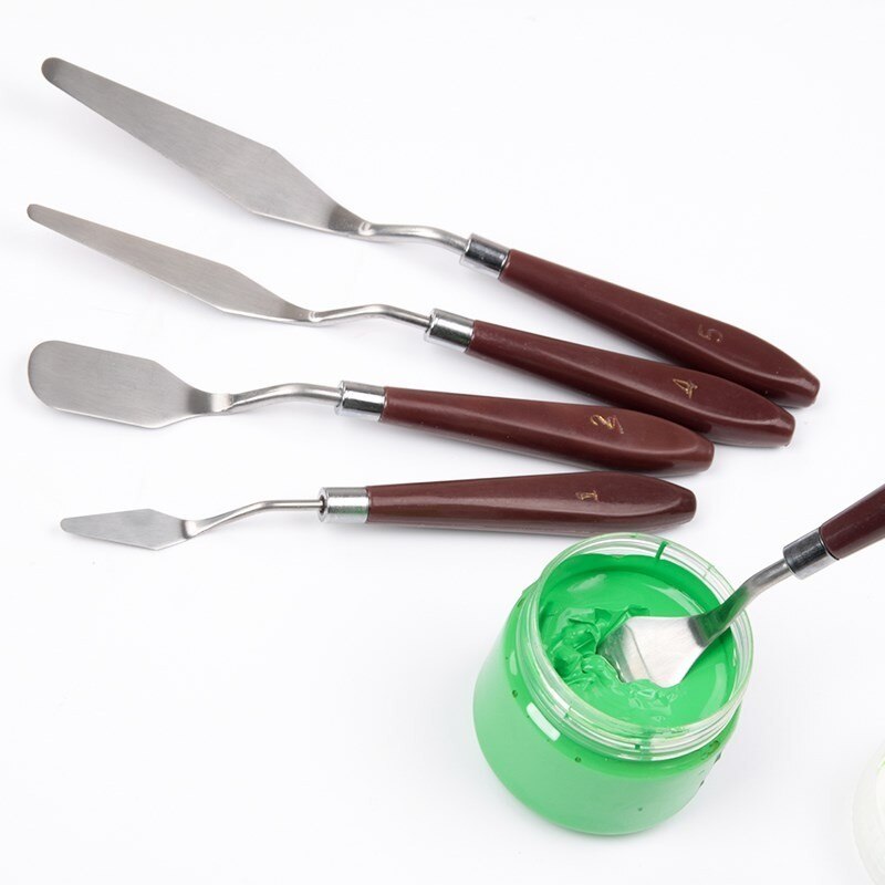 5 PCS Wooden Handle Oil Paint Scraper for Acrylic Painting Drawing Palette Watercolor Pigment Graffiti Set Art Supplies
