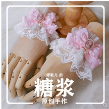 Een Paar Lolita Hand Mouwen Handgemaakte Ornamenten Licht Roze Kant Boog Elegante Thee Party Bloem Bruiloft Hand Manchet Cosplay Zachte siter