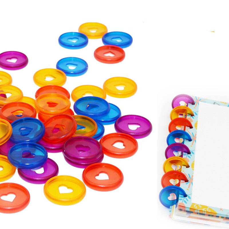 12Pcs 28Mm Hartvormige Plastic Binder Ring Gesp Geschikt Voor Paddestoel Gat Losbladige Notepad kleur Disc Hart Knop