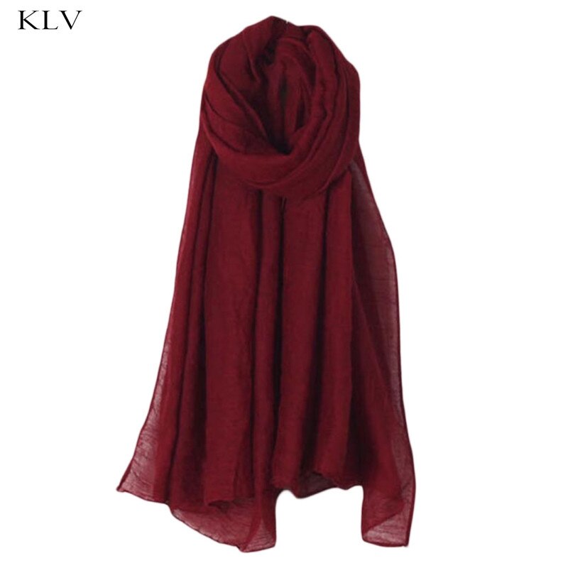 Mode 16 Kleuren Vrouwen Lange Sjaal Wrap Sjaals Vintage Katoen Linnen Grote Sjaal Hijab Elegante Effen Zwart Rood whi: Bourgondië