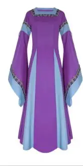 Robe de longitud inferior retro à manches trompent pour femmes, bata medieval renacentista, garniture en dentelle, bata irlandia: S / Morado