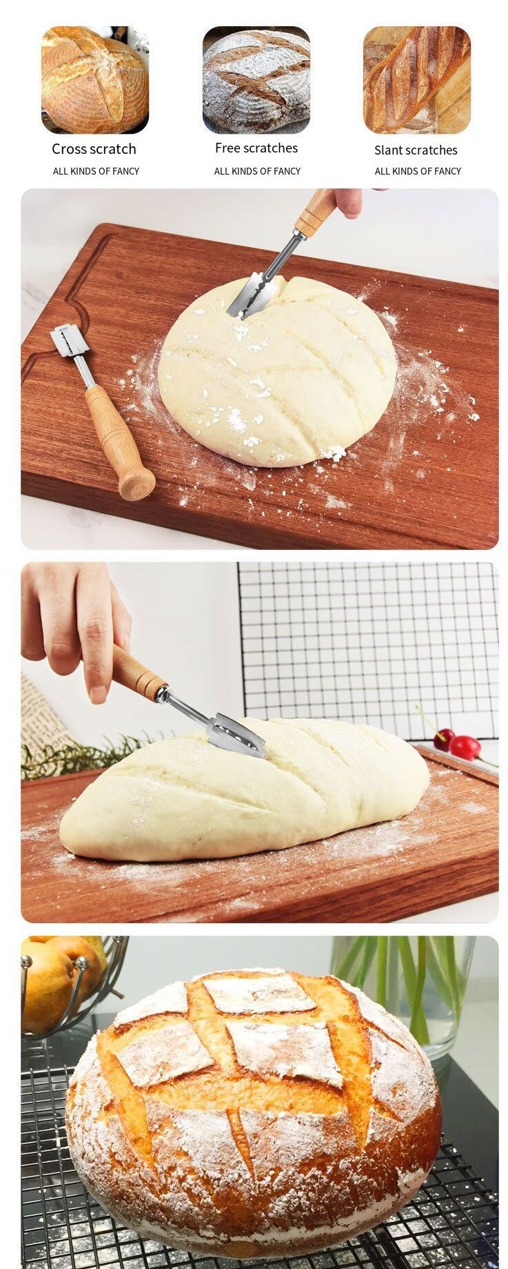 Bread Bakers Cutter Cutting Tool Bread Lame Dough Scoring Blade Tools Making Razor Cutter Curved Knife With Leather Protective