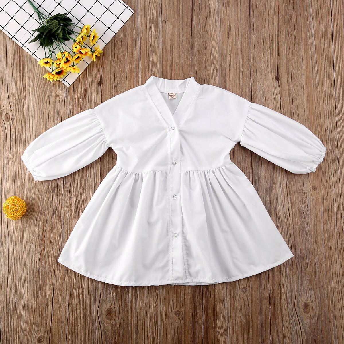 Pudcoco toddler baby pige tøj ensfarvet puff langærmet skjorte toppe talje bindende tøj tøj 1-6y