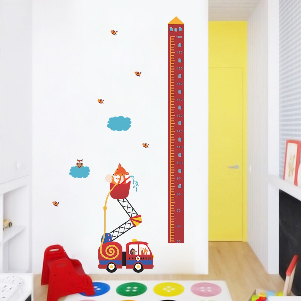 Cartoon Fire ladder height measure wall sticker for nursery kids rooms wall decals growth chart Bedroom Wall mural Art