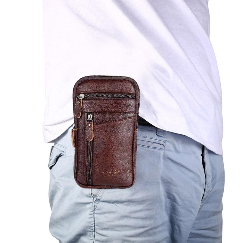 1Pc Multifunctionele Toevallige Mannen Lederen Telefoon Zakje Riem Mode Tas Crossbody Schouder Taille Mode Portemonnee Rits Pack anti-T S9N1