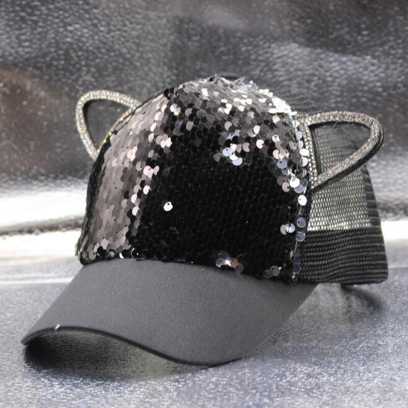 Casquette de Baseball à paillettes pour adultes et enfants, réglable H10,: Black / kids 48-52cm