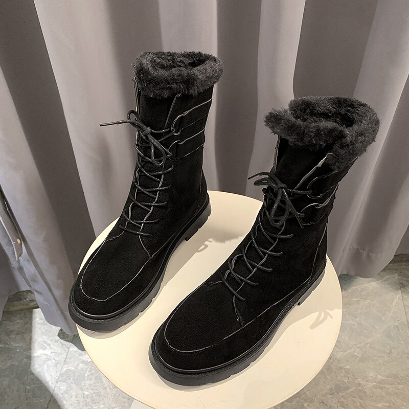Pelz Stiefel Winter warm Mitte-Kalb Stiefel Für Frauen Schnee Schuhe Neue Stil Runde-Zehe Unterhose Auf Weibliche schnee Stiefel Damen Schuhe u336