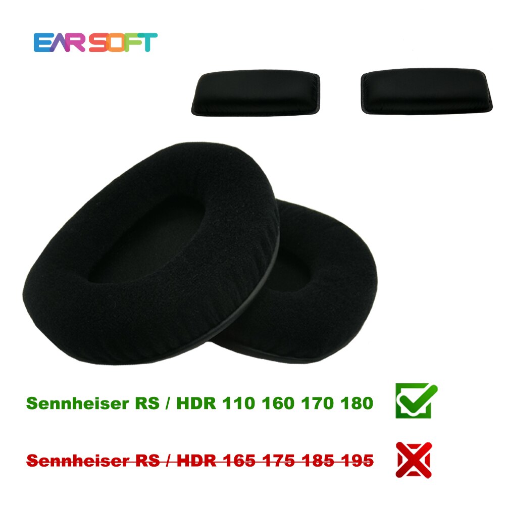 Earsoft udskiftningspuder til sennheiser rs hdr 165 175 185 195 110 160 170 180 hovedtelefoner pude ørepuder headset cover: 1 sæt fløjl
