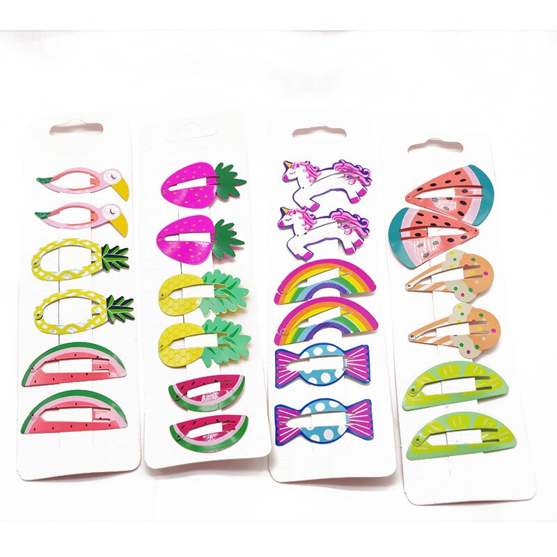Accessoires pour cheveux 6 pièces/ensemble | Nouveaux accessoires pour enfants, couvre-chef ananas Fruit épingles à cheveux dessin animé sirène cheval arc-en-ciel, pince pour filles