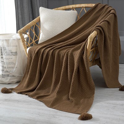 Ensfarvet sofa tæpper kontor siesta strikket kvaster sjal tæppe husholdnings fritidstæppe: Brun / 130 x 170cm