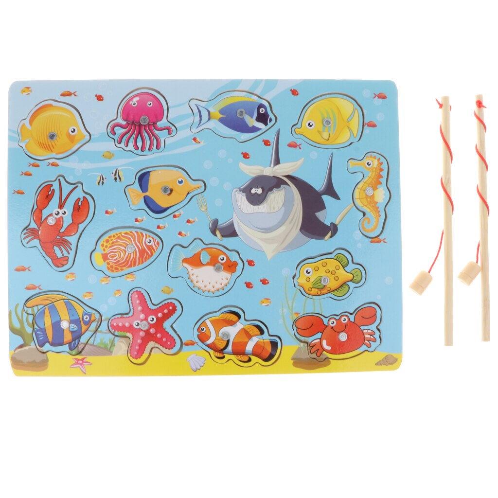 Fishing Game Animal Jigsaw Puzzle Wooden Pretend Education Toy