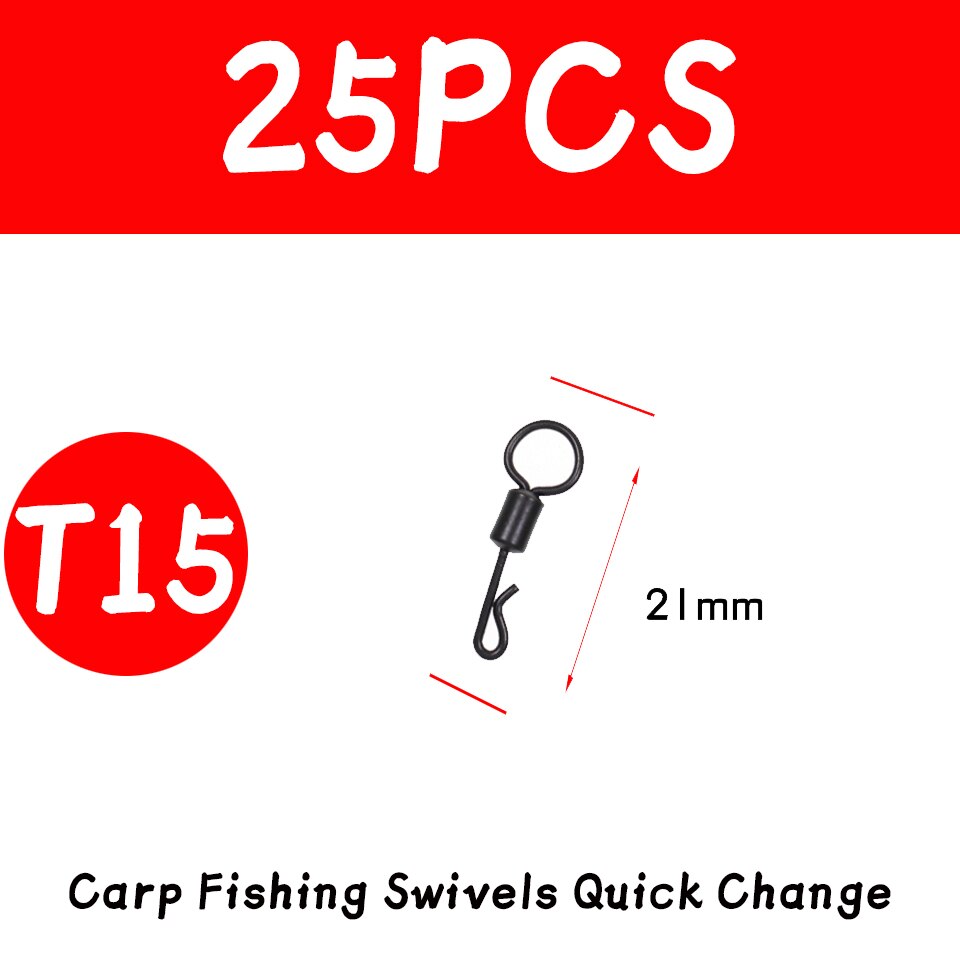 JIGEECARP girelle da pesca alla carpa da 25 pezzi Snap a cambio rapido per attrezzatura da pesca alla carpa attrezzatura da pesca terminale: 25pcs T15