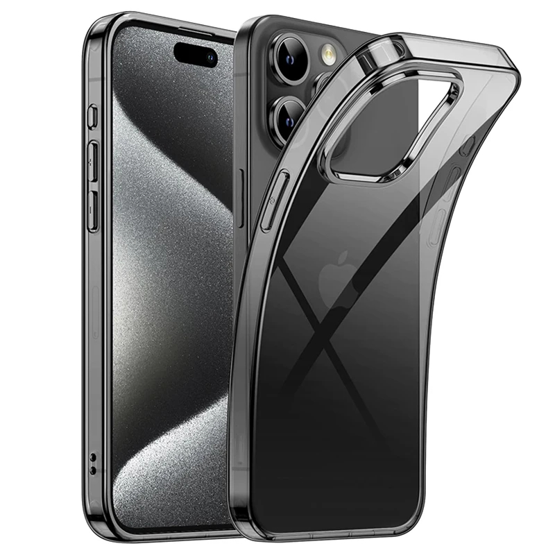 Funda suave de silicona negra transparente para iPhone 15 Pro Max funda ultrafina para iPhone 14 13 12 Mini 11 Pro XS Max X XR SE 7 8: Vinilo / Negro