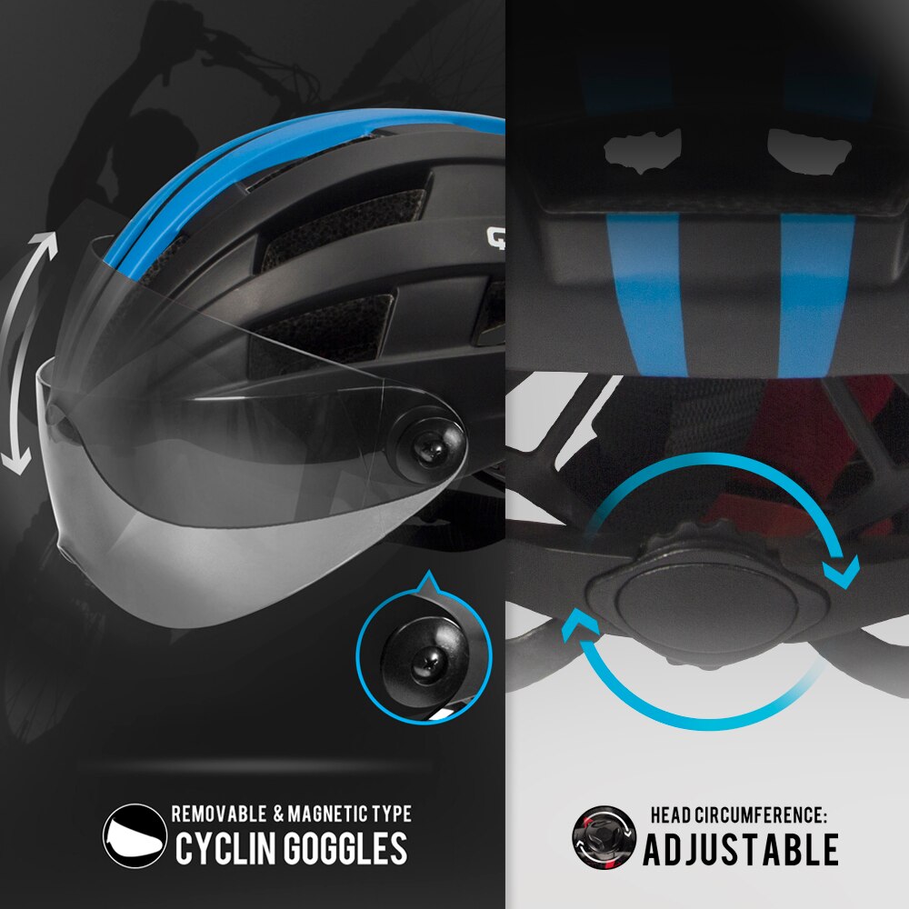 QUESHARK Männer Frauen Ultraleicht Radfahren Helm MTB Rennrad Fahrrad Motorrad Reiten Abnehmbare transparent Objektiv Sicher Kappe QE116