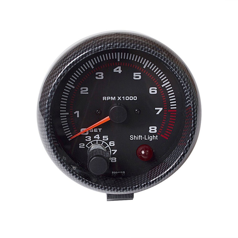 3.75" Car Universal Carbon Fibre Tachometer Gauge White Inter ShiftLight Tachometer Gauge 0-8000 RPM