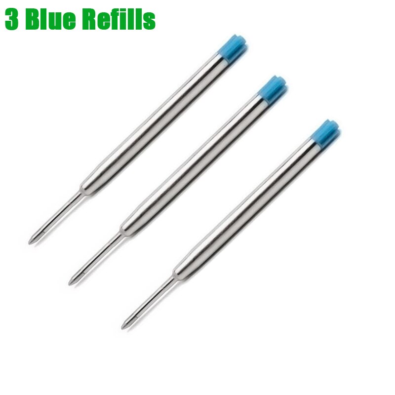Full Metal Ballpoint Pen Refills Luxury Signature Writing Pen Refills: 3 Blue Refills