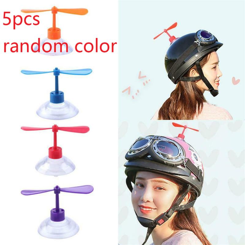 5pcs Take Koputa Helmet Hopter Propeller Fun Helmet Suction Cup Rotating Bamboo Dragonfly Motorcycle Helmet Accessories: random color 5PCS