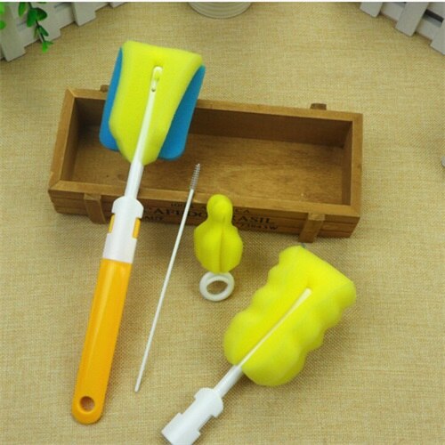 4pcs/lot Detachable Bottle Clean Brush Sponge Plastic Spout Tube Milk Water Newborn Baby Sponge Bottle Cleaner Brush