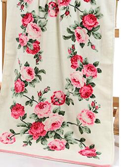 34*74 cm ansigtshåndklæde med bomuldstryk, badeværelse blomsterhåndklæde: Lyserød