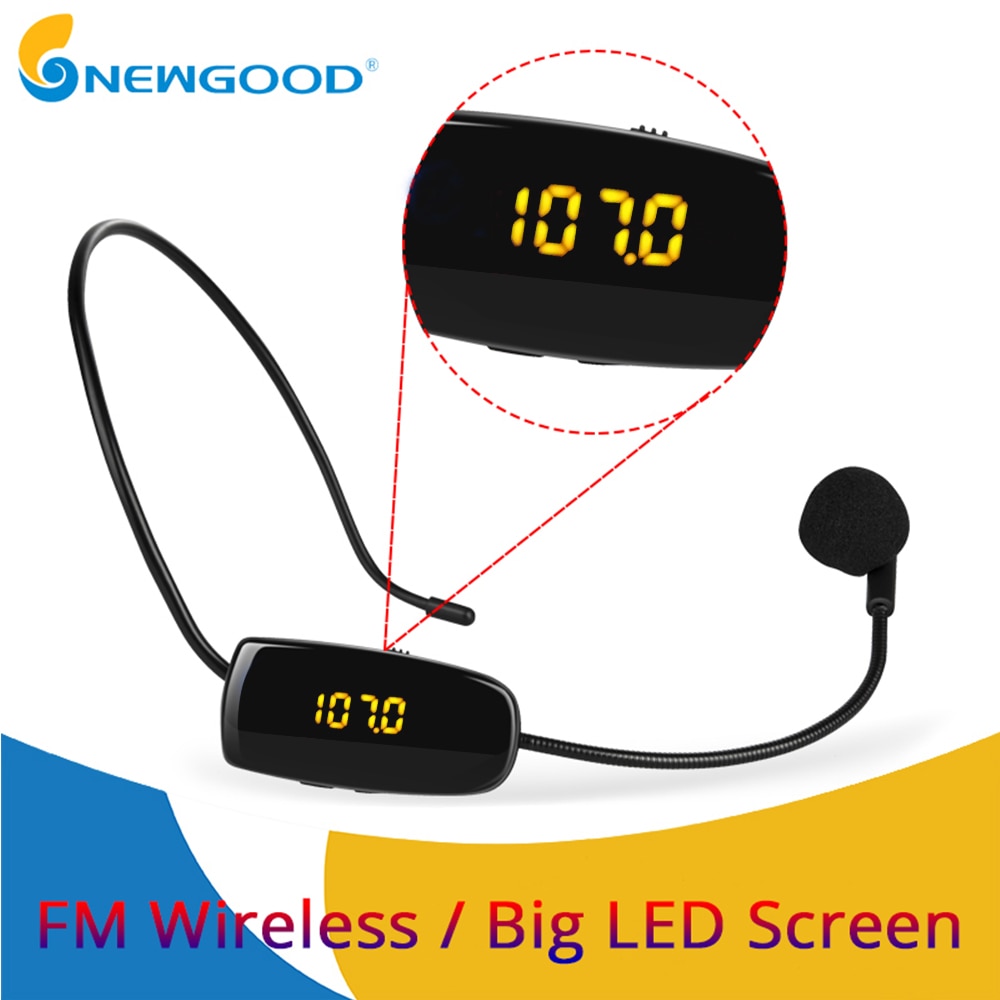 FM Wireless Microphone Power Display Headset Megaphone Radio Microphone Loudspeaker Mic for Teaching Meeting Tour Guide Lecture