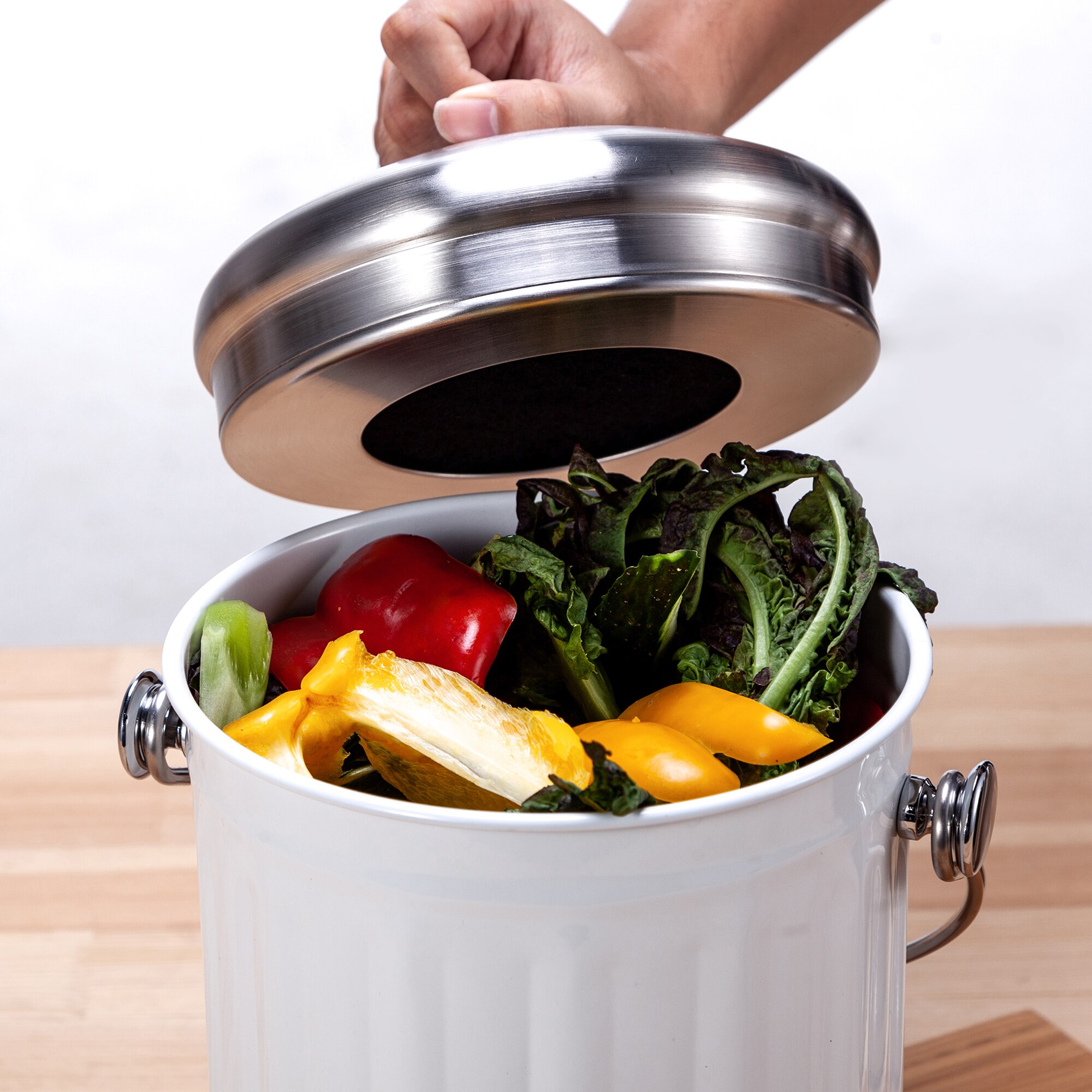 5l kompostbeholder vegetabilske rester skræl husholdning holdbart rustfrit stål køkken sort kulfilter køkkenaffaldsdåse