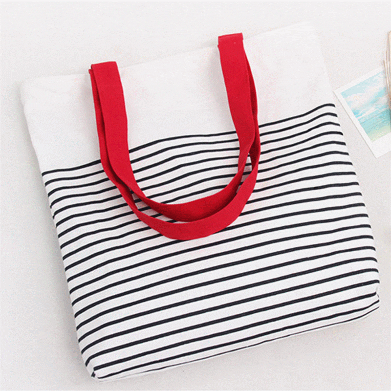 Sac de transport d'épaule de sac à provisions de toile de rayure de coton sac réutilisable d'eco petit sac à provisions à glissière