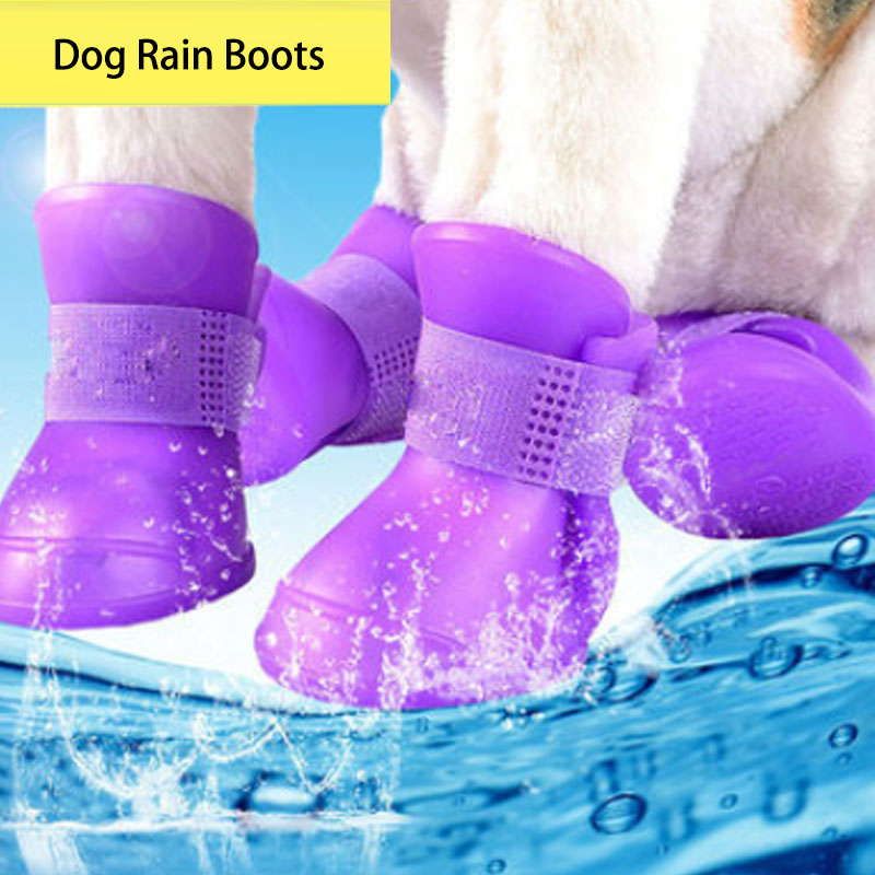 4pcs/set Pet Dog Rain Shoes Portable Rubber Rain Boots Footwear Puppy Cat Anti Slip Waterproof Footwear Four Seasons for Dogs