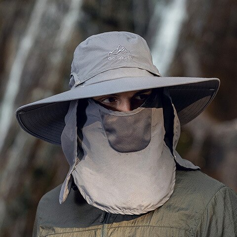 Novedad verano , gorras de senderismo Unisex para exterior, deportes al aire libre, pesca, senderismo, sombrero, solapa para cuello y rostro con protección Uv, gorra de Sol para hombre: dark gray