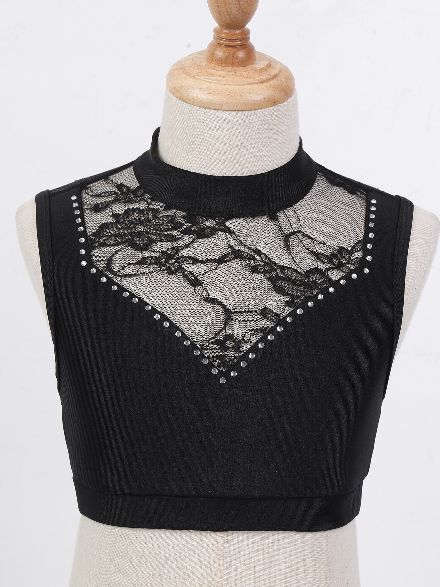 Kids Teens Girls Sleeveless Backless Lace Mesh Flower Dance Crop Top Girls Ballet Workout Gymnastics Tank Tops Ballet Dancewear