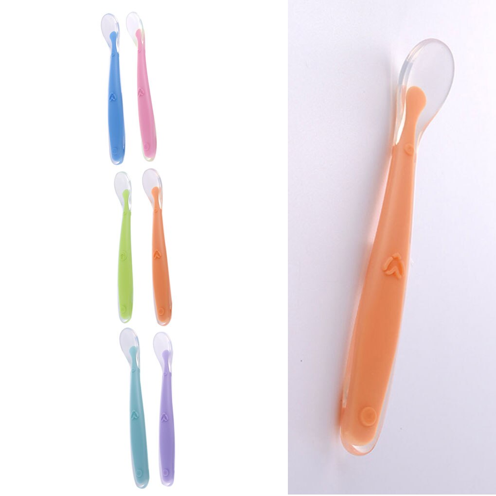 Cuillère en Silicone souple pour bébé, couleur bonbon, détection de la température, nourriture pour bébé, plats d&#39;alimentation, appareil d&#39;alimentation