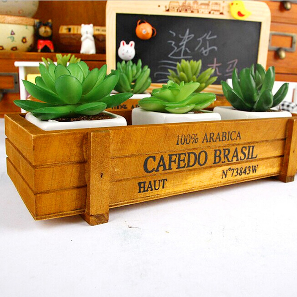 Retro Wood Box Crate Nursery Bonsai Succulent Flower Pot Trinket Desktop Storage Balcony Garden Decoration Seed Plant Maceta