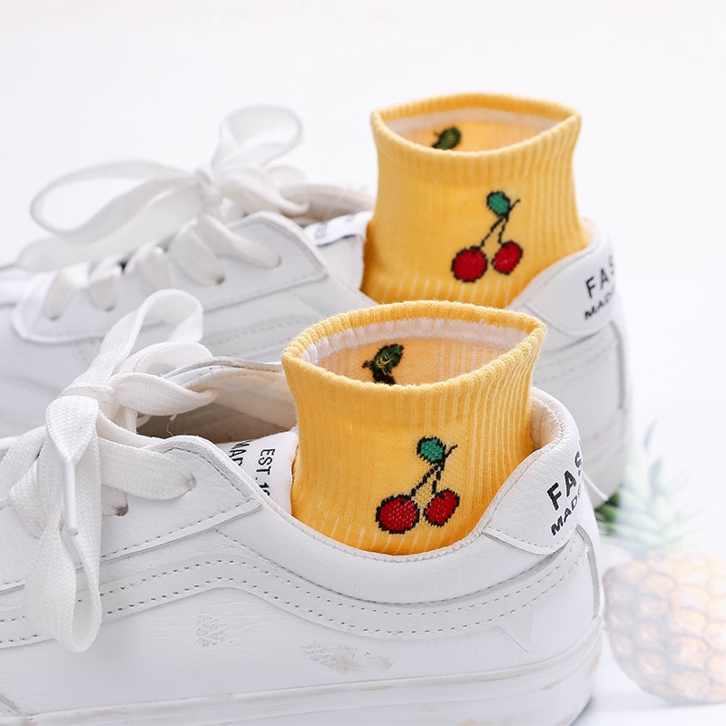 Spring Summer Art Fresh Fruit Boat Socks White Soft Cotton Socks Breathable Cute Women's Travel Hosiery