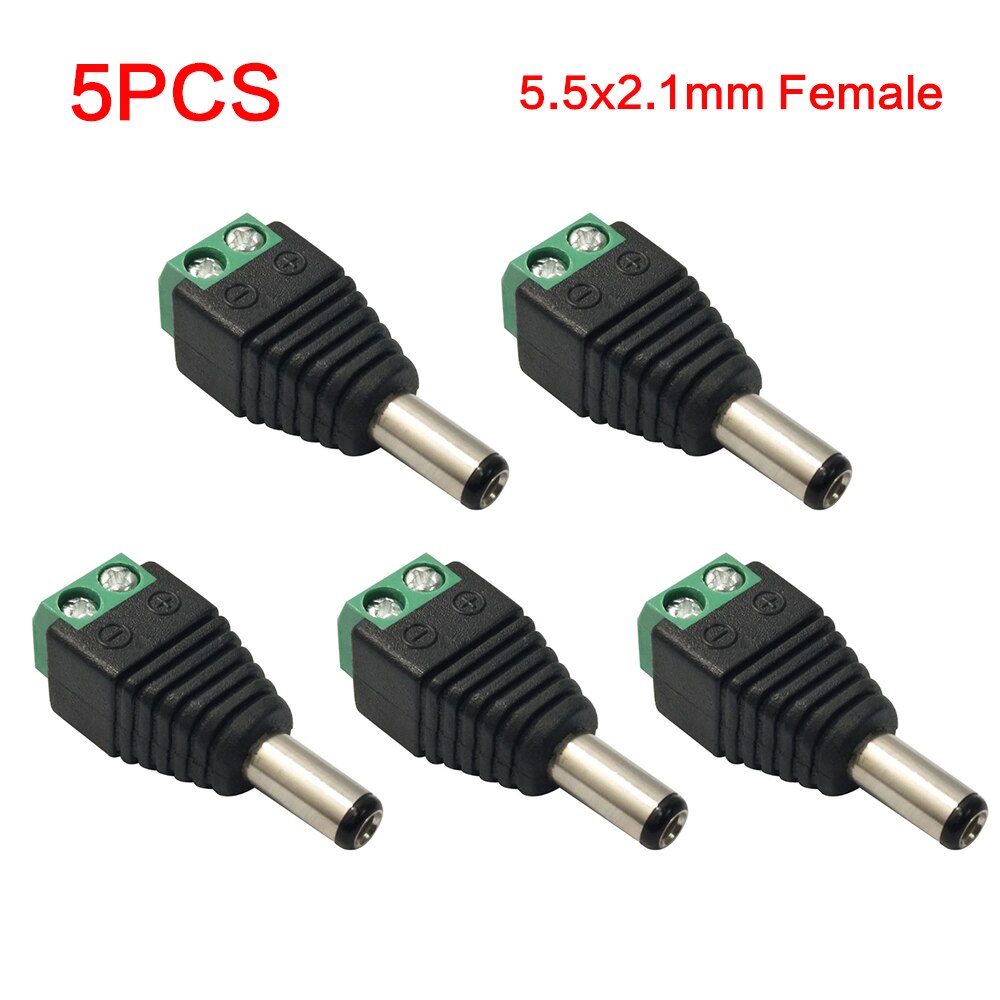 5 stuks 5.5mm*2.1mm vrouwelijke mannelijke dc-voedingskabelconnector jackplugverbinding voor ledstrip cctv-beveiligingscamera thuisapparaat