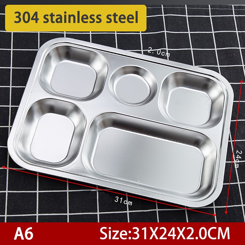 1Pc dauerhaft Edelstahl Tabletts Unterteilt Erzähler Mittagessen Container Schnelle Tablett Mahlzeit Tablett: A6