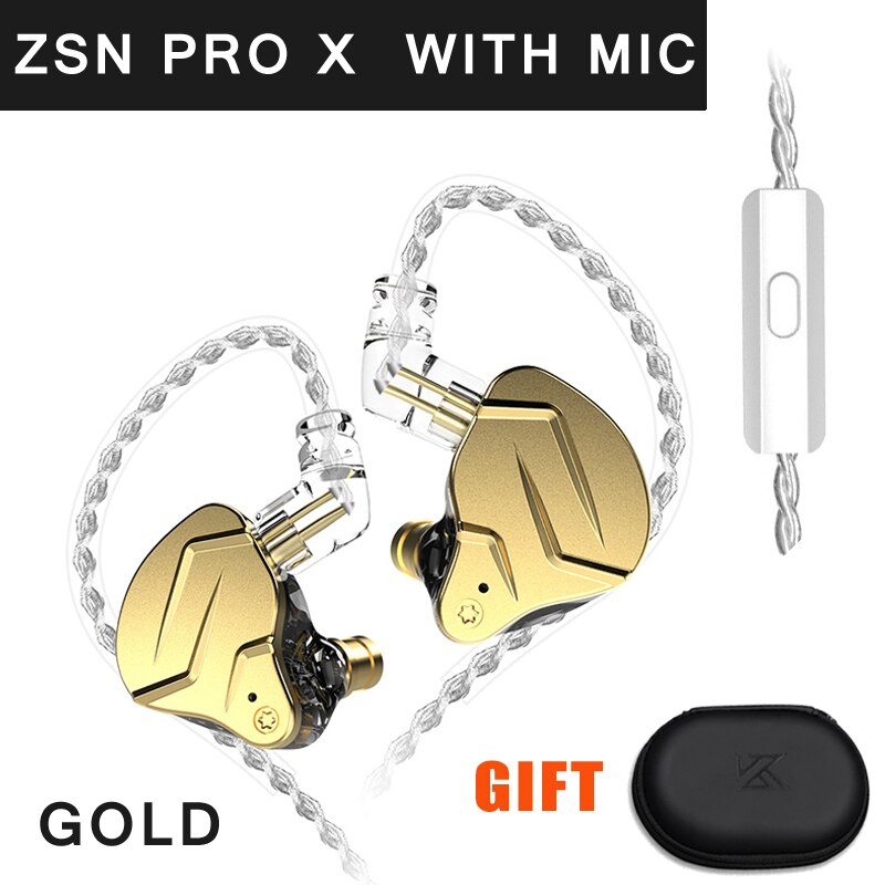 KZ ZSN Pro X Wired Headset With Mic ZSN Pro Hybrid Metal Stereo Bass In-Ear Earphone Monitor Sports Headset Gamer for Xiaomi: gold with mic