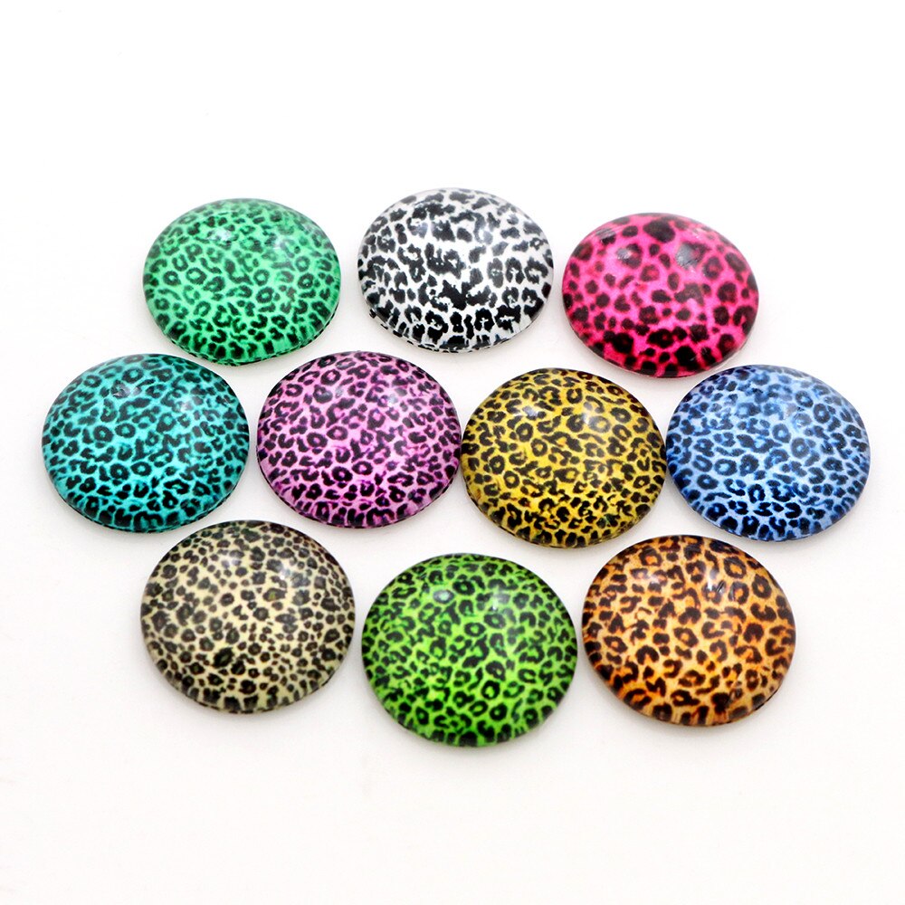 8mm 10mm 12mm-25mm Leopard print Photo Glass Cabochons Mixed Color Cabochons For Bracelet earrings necklace Bases Settings