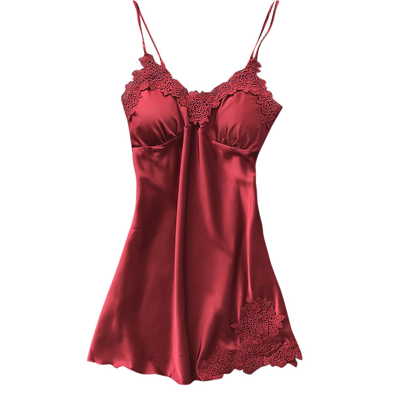 Vrouwen Sexy Kant Lingerie Nachtkleding Ondergoed Robe Babydoll Nachtkleding Jurk FemmeDe Nuit Camisola Da Mulher Da Noite QB2: Rood / L