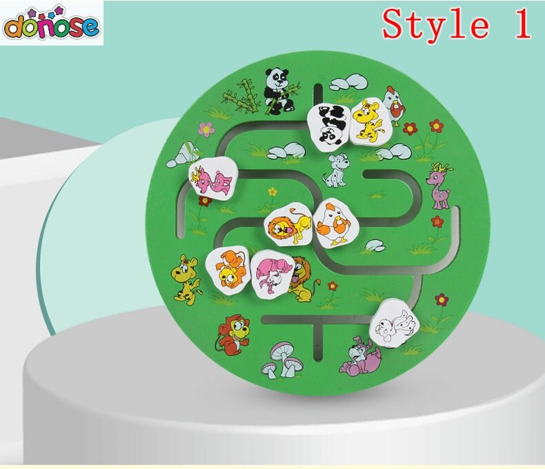 Educatief Vroeg Leren Glijbaan Puzzel Kids Houten Speelgoed voor Kinderen Labyrinth Puzzel Dier-Body-Match Doolhof Brain Teaser: STYLE 1 WITH BOX
