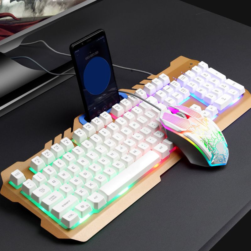 Wired Gaming Keyboard Mouse Combo Set Colorful LED Backlit Desktop Computer Gaming Keyboad Lighted Laptop Gaming Mouse