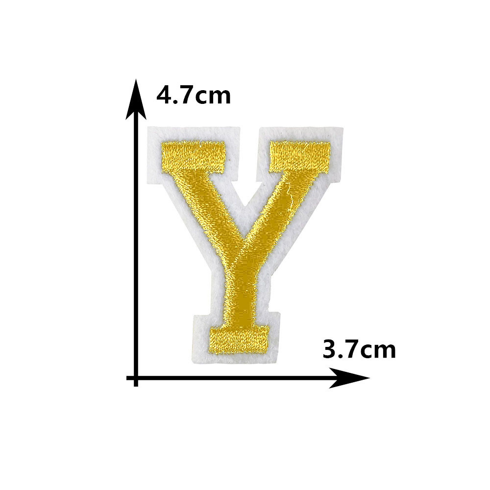 Parche bordado para planchar adhesivo termofusible con 26 letras doradas en inglés, parche decorativo para costura DIY para ropa
