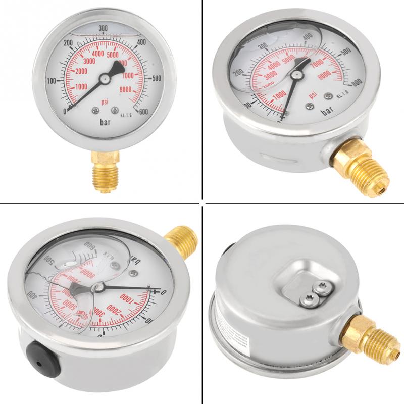 Manómetro hidráulico de Metal, herramienta de medición de presión de agua, 0-250Bar 0-600Bar G, 1/4 ", 63mm 0-8500psi, esfera de Metal