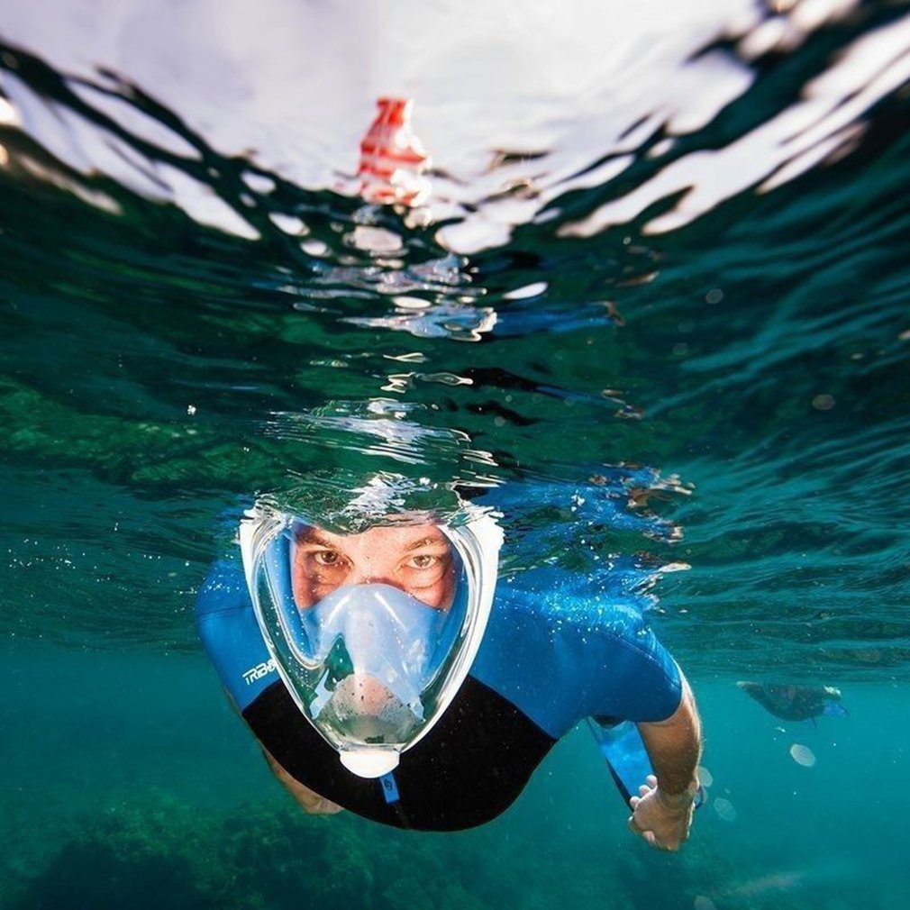 Full ansikts snorkelmaske sjøutsikt antidugg anti-lekkasje lengre snorkelrør universal snorkelmaske for gopro