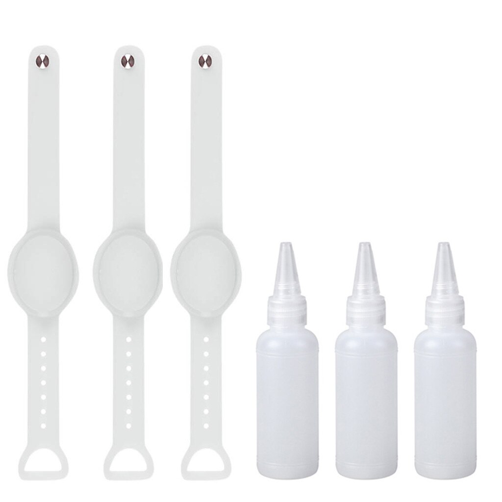 1/3Pcs Hand Sanitizer Dispensing Silicone Pumps Disinfectant Portable Bracelet Wristband Hand Dispenser 10ML With Break Bottle: 3PCS White