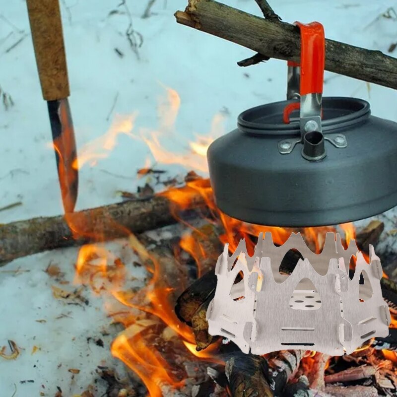 Portable Backpacking Stove Stainless Steel Folding Wood Stove Outdoor Wood Burning Stove Mountaineering Camping Tools