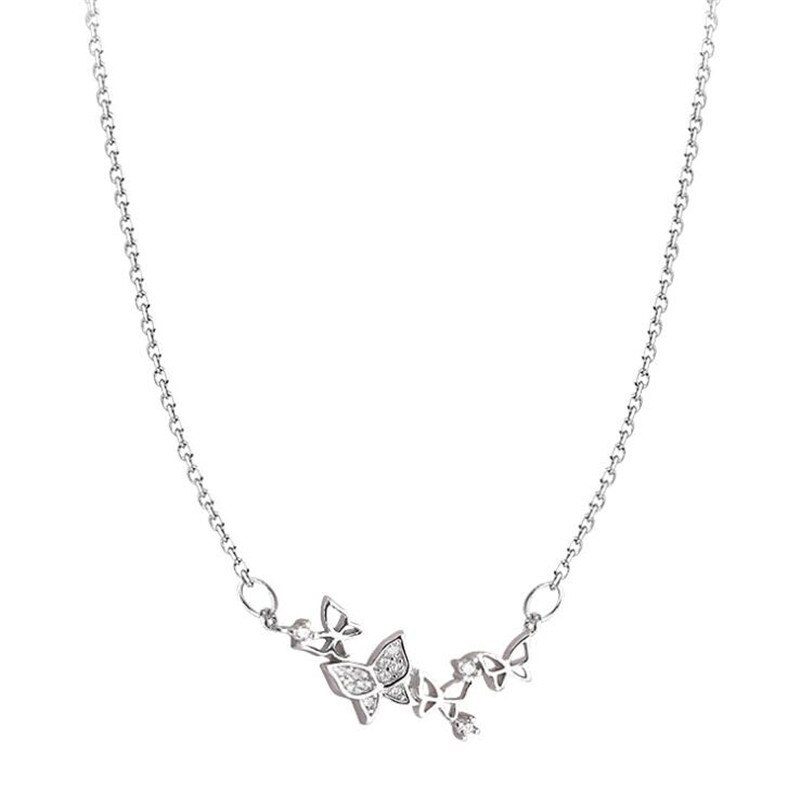 Collar con forma de mariposa para mujer, joyería de plata de ley 925 con forma de corazón, cadena de cristal para clavícula H511