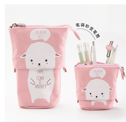 Cartoon kat telescopische etui tas opvouwbare staande houder kinderen etui canvas intrekbare studenten flexibele pennendoos: Schaap