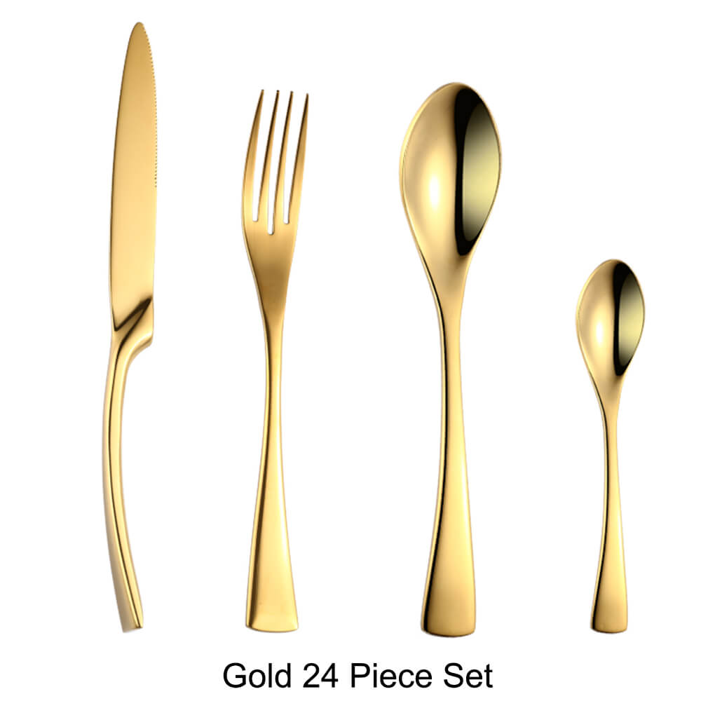 Roestvrij Stalen Bestek Set Servies Servies Zilverwerk Sets Keuken Diner Mes En Vork: Gold 24 Piece Set