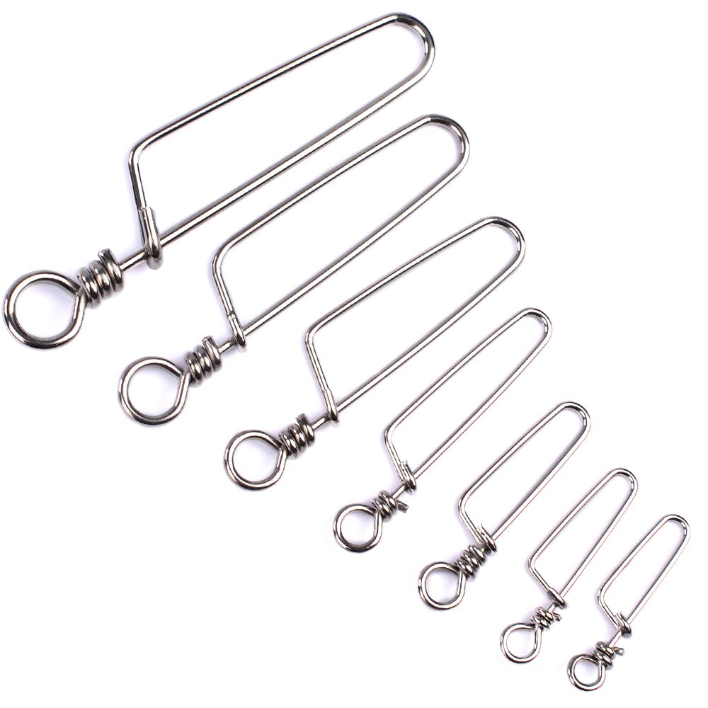 50pcs/bag Stainless Steel Hook Fast Clip Lock Snap Swivel Solid Rings Safety Snaps Fishing Hook Connector grip swivel articulos