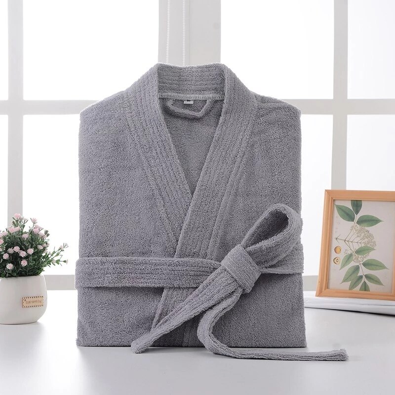 Bata de baño de algodón 100% para hombre, albornoz cálido de longitud gruesa, chal de felpa, Kimono, ropa de casa, bata de manga larga, abrigo, Peignoir