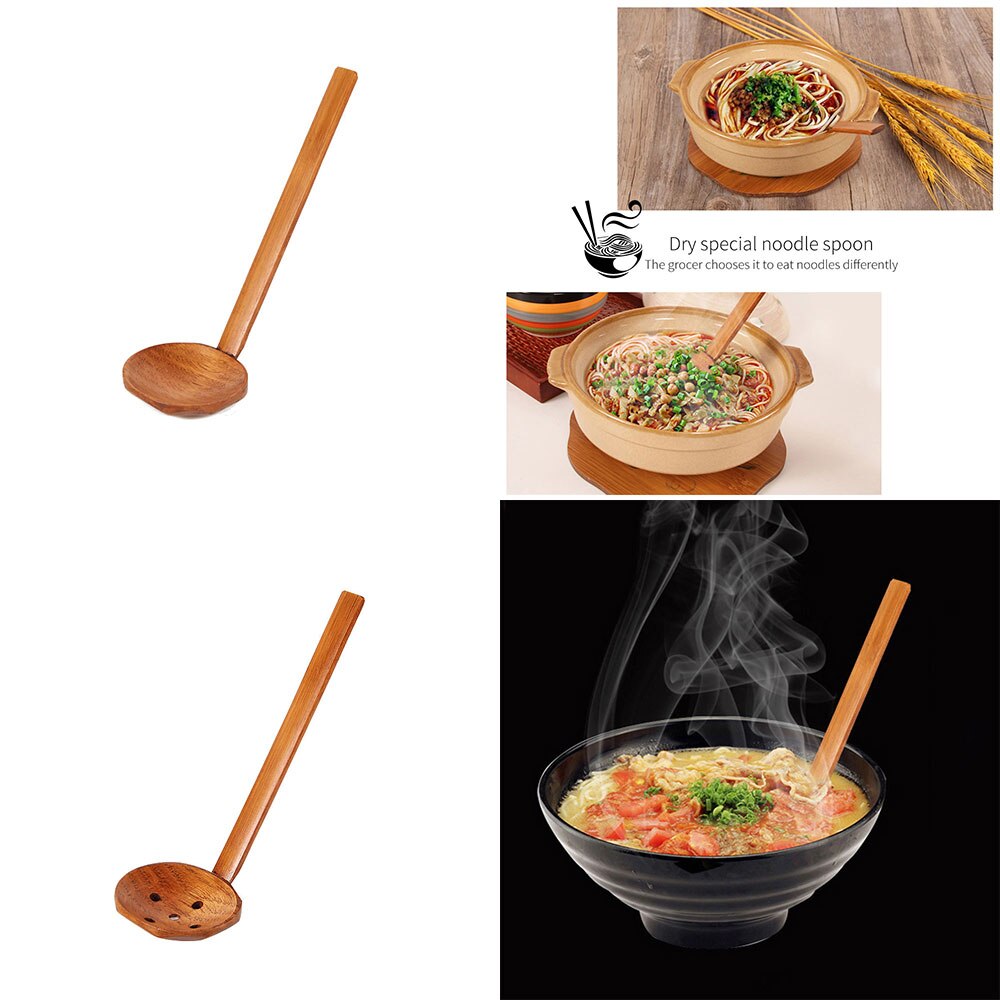 Japanese Style Long Handle Wooden Spoon Ramen Spoon Pot Colander Utensils Ramen Soup Spoons Tableware Kitchen Utensil Tool